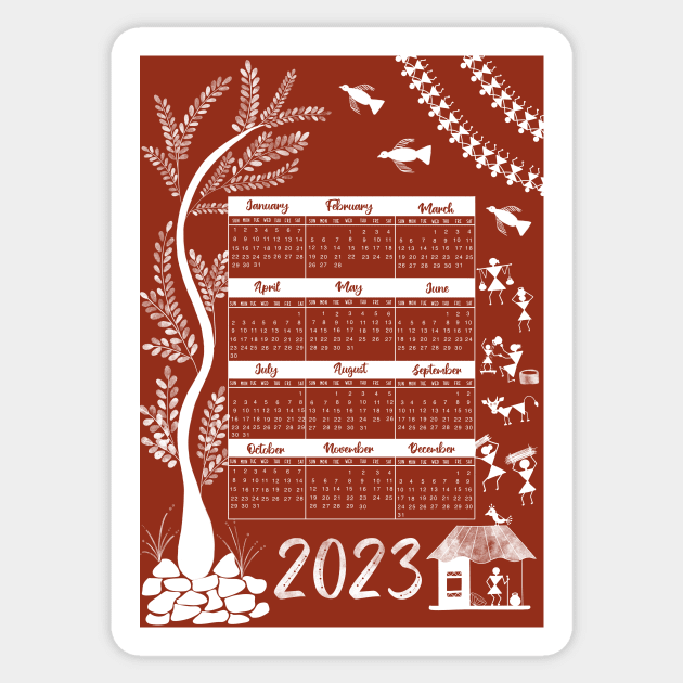 2023 Indian calendar, folk art, calendar, Warli art calendar Sticker by HariniArts